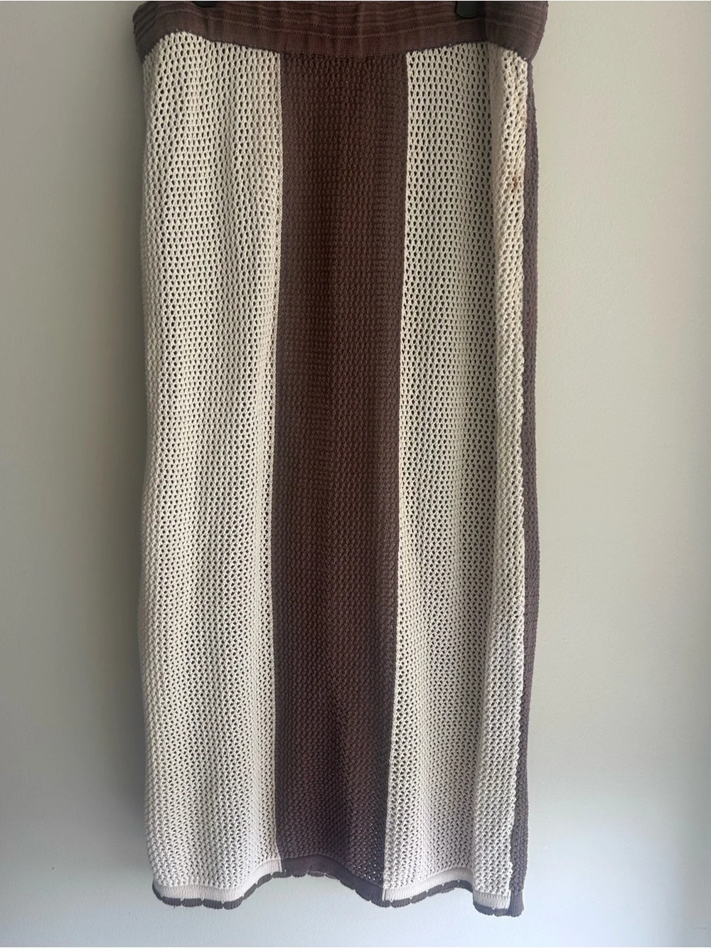 Two-Tone Knit Midi Skirt in Blush and Taupe